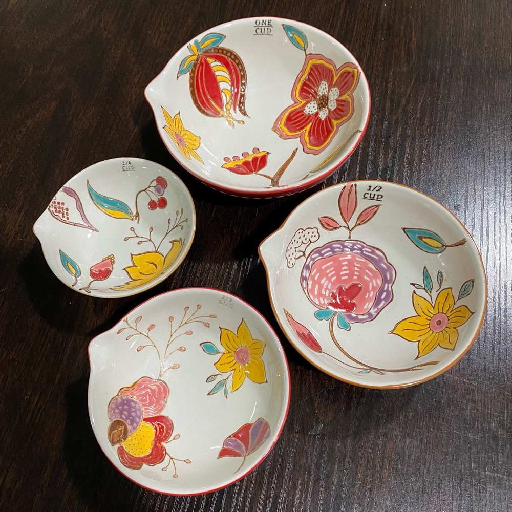 Beautiful Ceramic Nesting Measuring Cups Bowl Fruits & Flowers Design